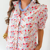 Floral Ruffled Neck Dress - Blue