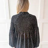 Polka Dot Satin Smocked Blouse