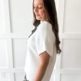 Ribbed Short Sleeve Knit Top - Off White