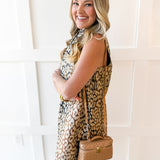 Jaquard Stand Collar Mini Dress - Taupe