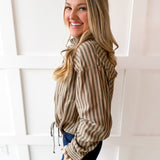 Stripe Drawstring Shirt - Olive