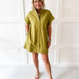 Mini Dress With Hidden Button Placket- Olive