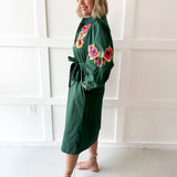 Floral Waist Tie Midi Dress - Green