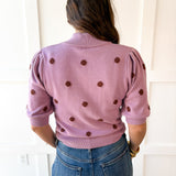Polka Dot Puff Sleeve Knit Top- Pink