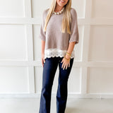 Layered Lace Knit Top -Mocha
