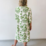 3/4 Roll Up Midi Shirt Dress- Ivory/Green