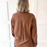 Crinkled Button-up Shirt - Brown