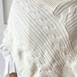 V Neck Cable Knit Poncho- Cream