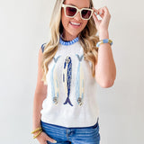 Round Neck 'fish' Knit Vest- Cream