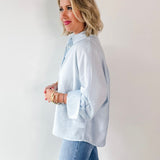 Light Blue Satin Button Long Shirt