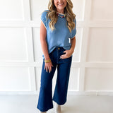 Ribbed Contrast Piped Knit Top