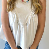 Gathered Poplin Top - White