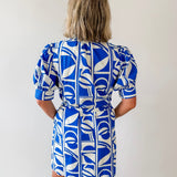 Geo Print Ruffle Neck Shirt Dress