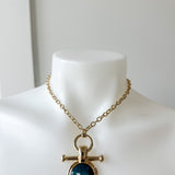 Round Stone w/ Bar Necklace Teal