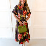 Flower Dress with Cuff Sleeves - Maxi