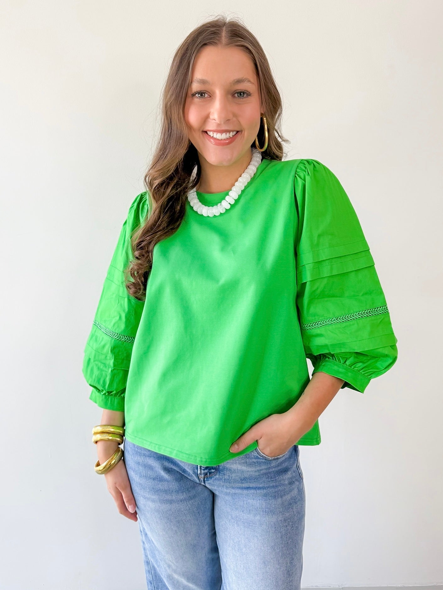 3/4 Layered Puff Sleeve Top