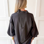 3/4 Scalloped Sleeve and Neck Top- Black