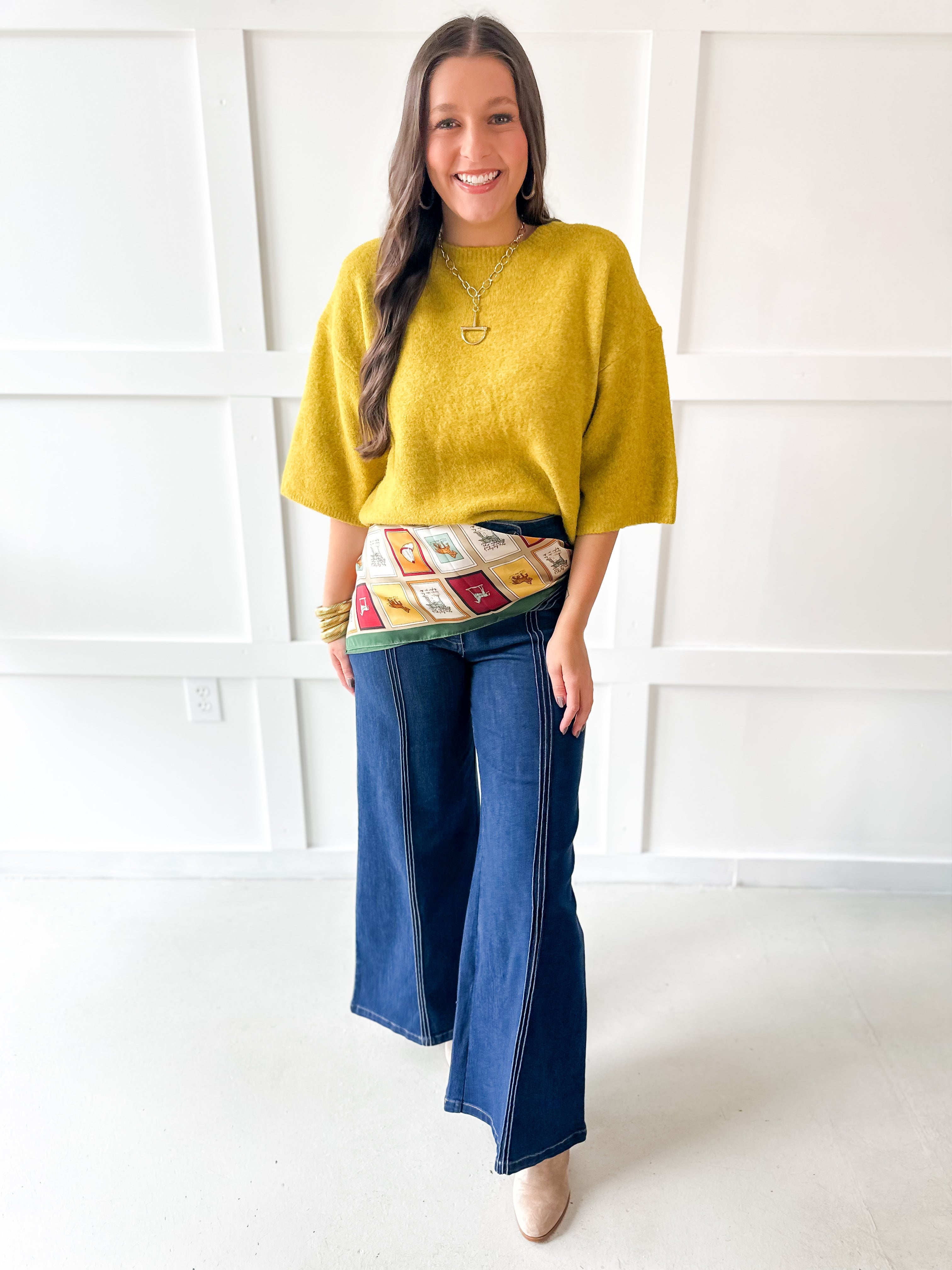 3/4 Sleeve Knit Top - Dijon
