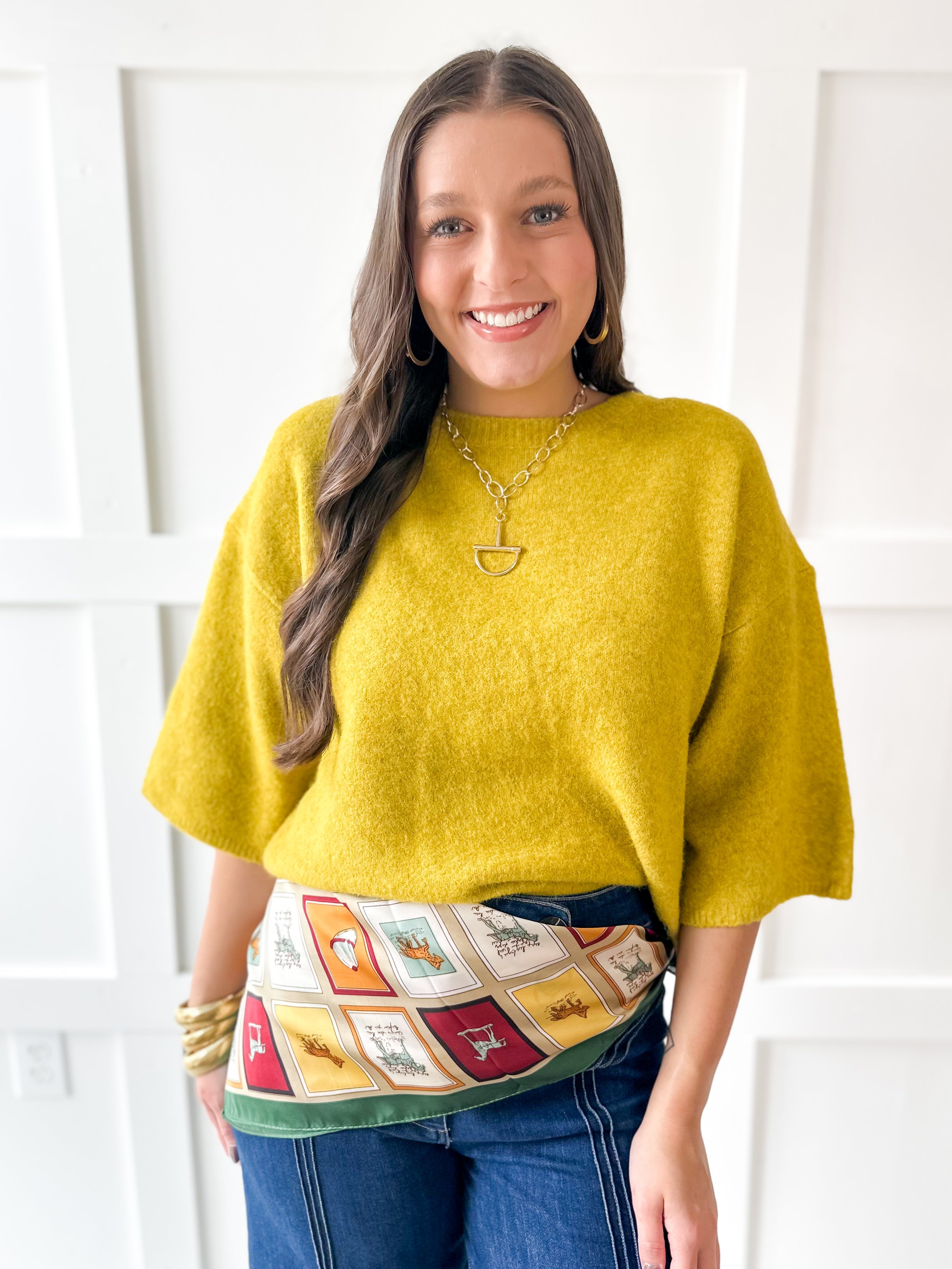 3/4 Sleeve Knit Top - Dijon