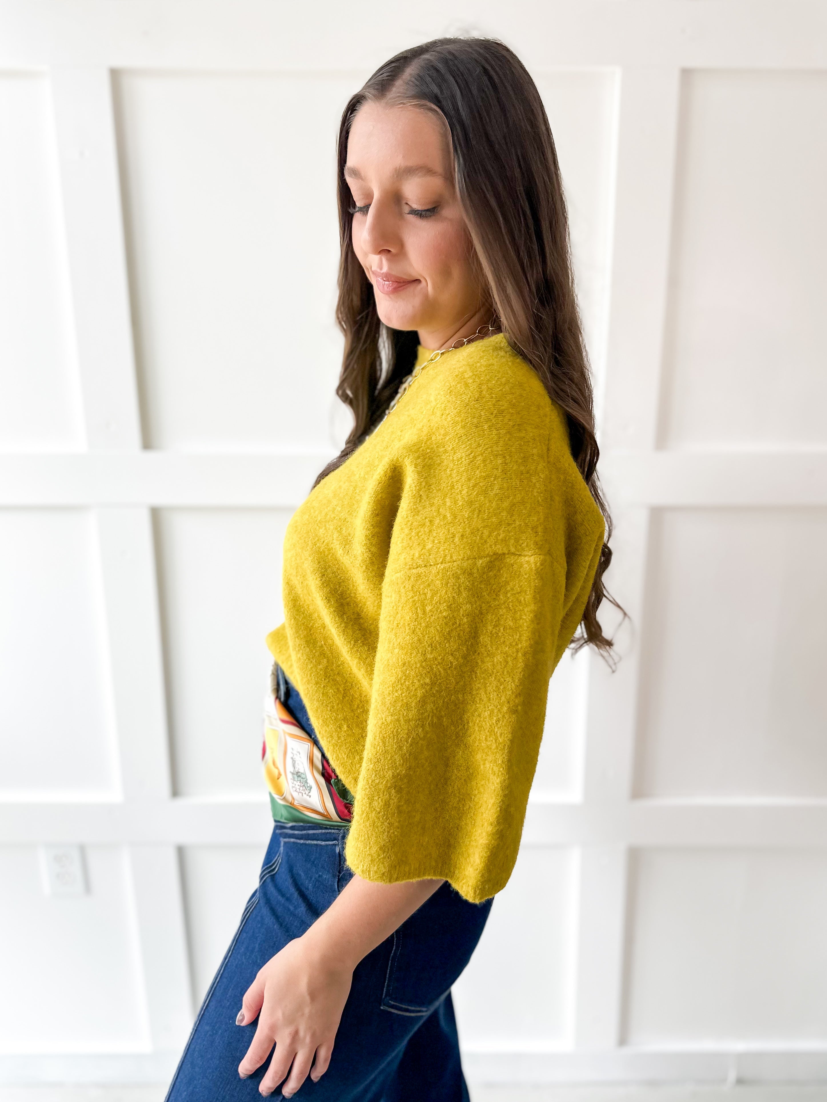 3/4 Sleeve Knit Top - Dijon