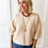 3/4 Sleeve Knit Top - Oatmeal
