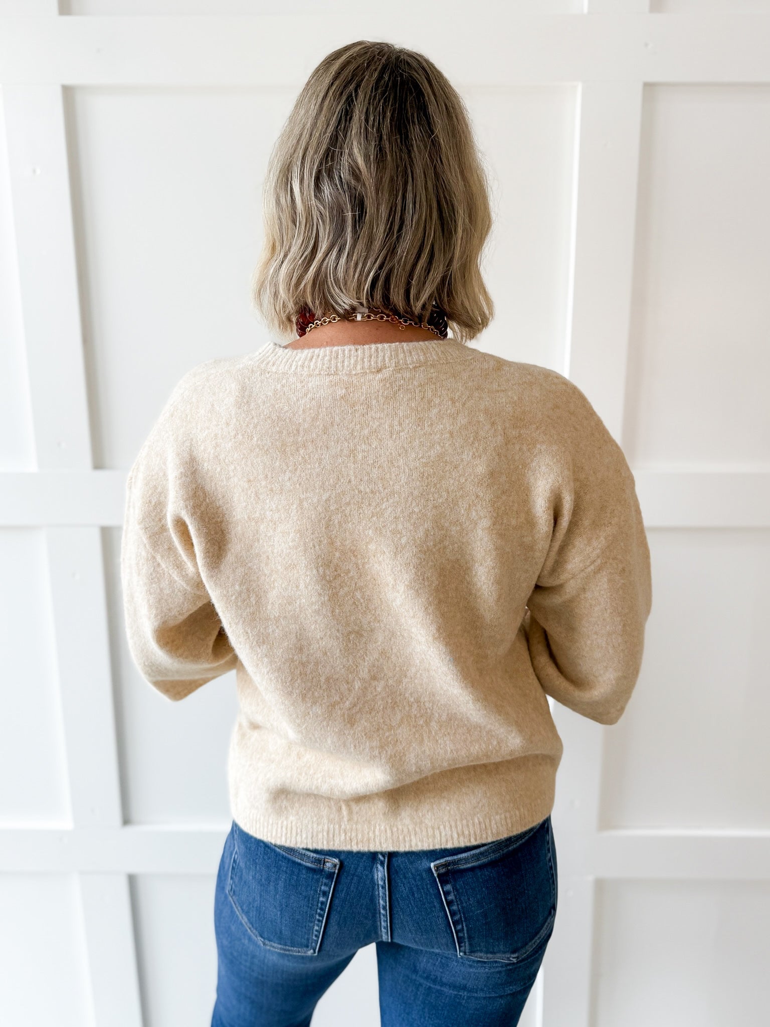 3/4 Sleeve Knit Top - Oatmeal