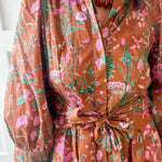 3/4 Sleeve Self Tie Mini Dress - Camel