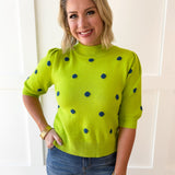 Polka Dot Puff Sleeve Knit Top- Green