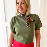 Mock Neck Crop Knit top-  Olive