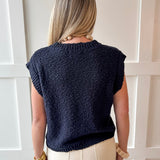 Textured Cotton Vest Top - Navy