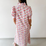 Floral Ruffled Neck Dress - Blue