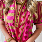 Geo Striped Contrast Shift Dress - Plum