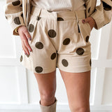 High Waisted Polka Dot Shorts- Beige