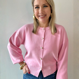 Heart Button Round Neck Cardigan