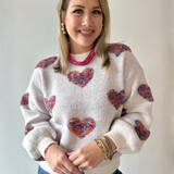 Multi Textured Heart Balloon Sleeve Sweater