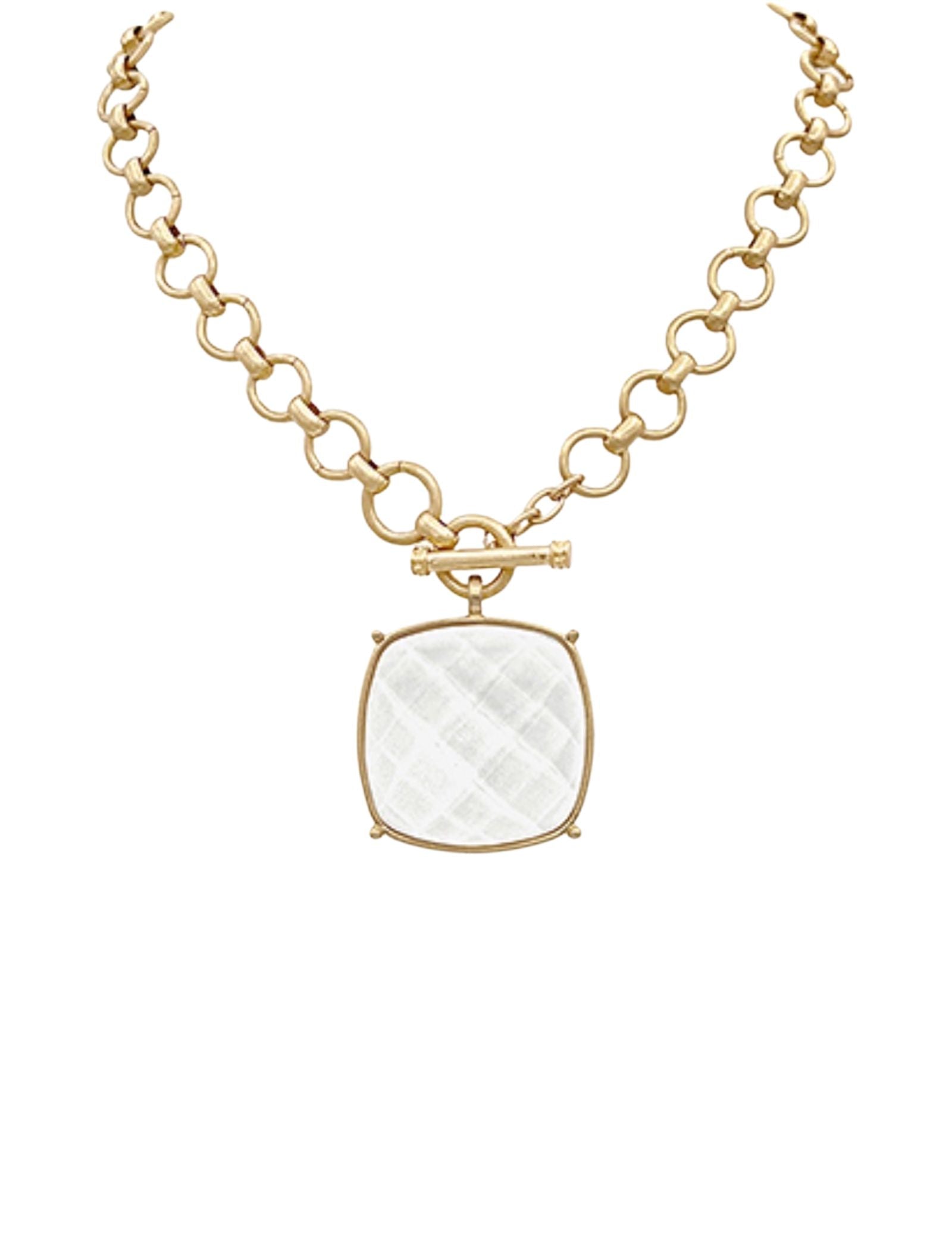 35mm Square Stone Pendant Necklace