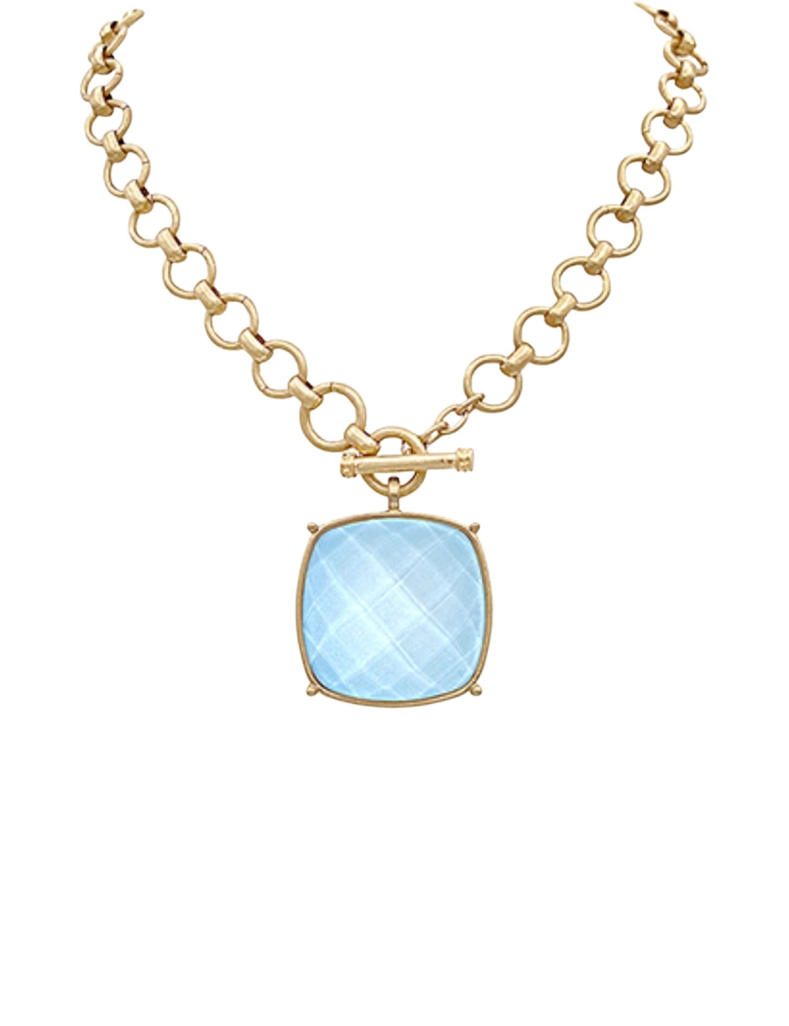 35mm Square Stone Pendant Necklace