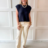 Textured Cotton Vest Top - Navy