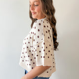 Polka Dot Oversized Knit Top- Ecru