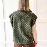 Polka Dot Sherpa Vest- Olive
