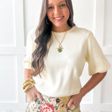 Solid Knit Bubble Sleeve Top