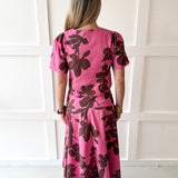 Floral top & Midi Skirt Set- Pink/Brown