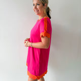 Scallop Edge Accent Solid Dress - Pink