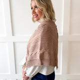 V Neck Cable Knit Poncho- Camel