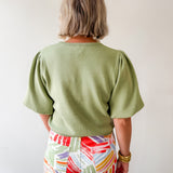 Solid Knit Bubble Sleeve Top - Olive