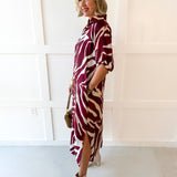 Zebra Print Midi Dress - Merlot