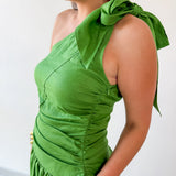 Linen One Shoulder Tie strap Maxi Dress