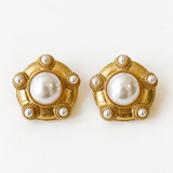 Round Multi Pearl Earrings - Vintage Gold
