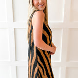 Tiger Print Knit Sweater Shift Mini Dress