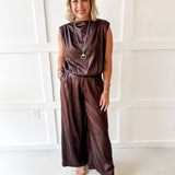 Mock Neck Sleeveless Bubble Top- Brown